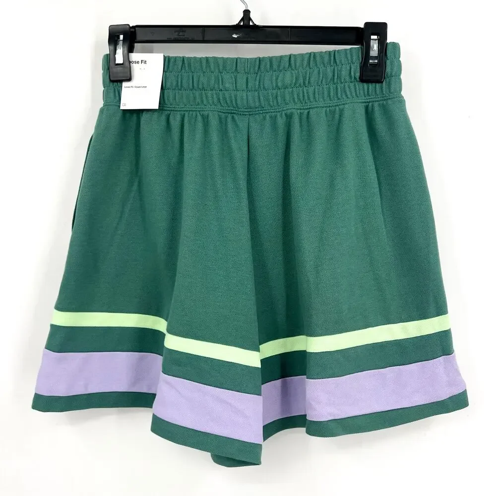 Nike Girls School Athletic Shorts Large Green Bicoastal Stripe Loose Fit NWT